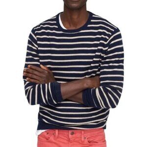 J.CREW Navy & Tan Striped Cashmere Crewneck Sweater M